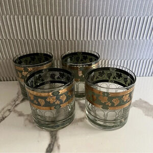 4 Vintage CERA Mid Century Golden Grapes Green Old Fashion Rock Barware Glasses